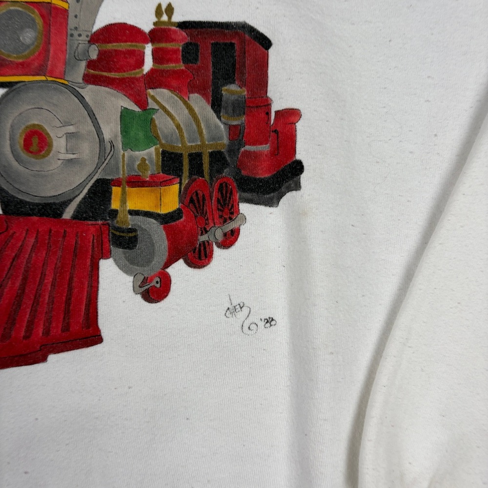 Russell Athletic Sweatshirt Mens L White Vintage 80s Train Graphic‎ Made In USA - Picture 4 of 13